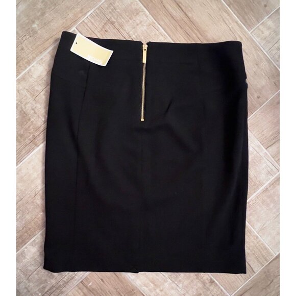NWT Michael Kors Women’s Black Knit Knee Length Gold Zip Pencil Skirt Size 12 - Picture 11 of 16